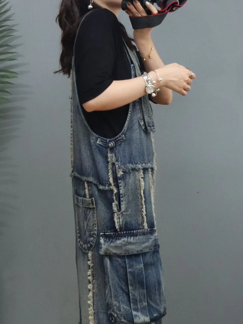 Denim Loose Thin High-Waist Overalls - Image 2