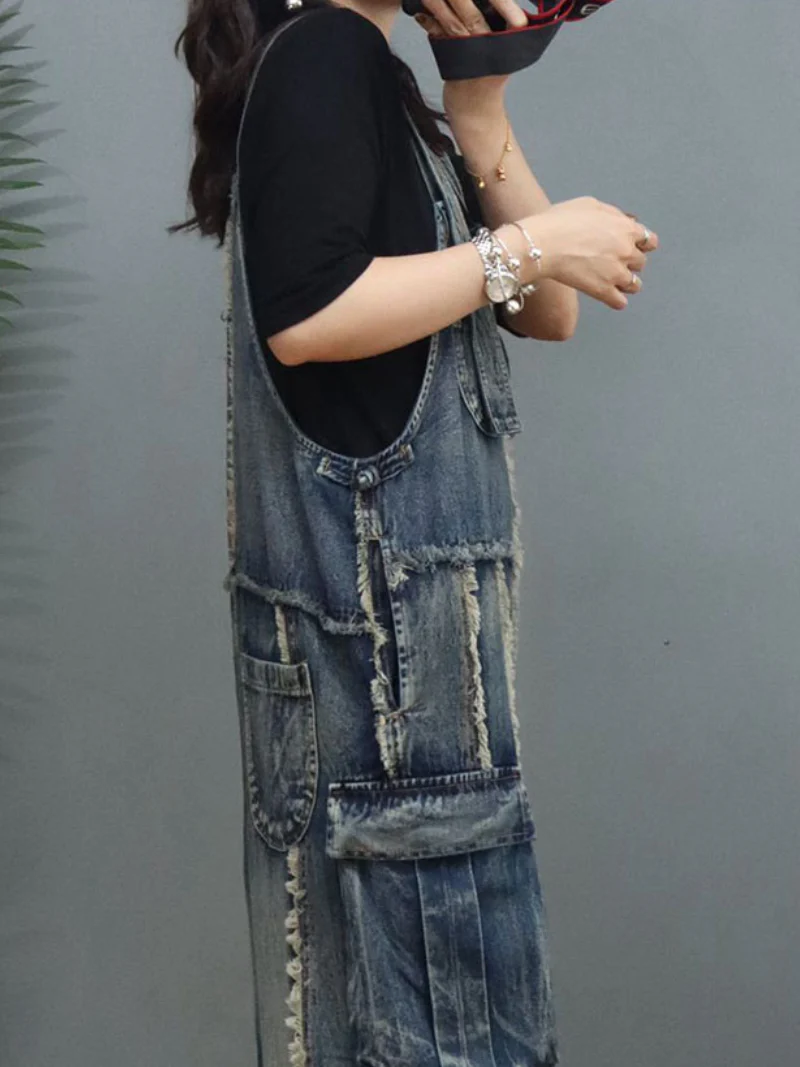 Denim Loose Thin High-Waist Overalls - Image 6