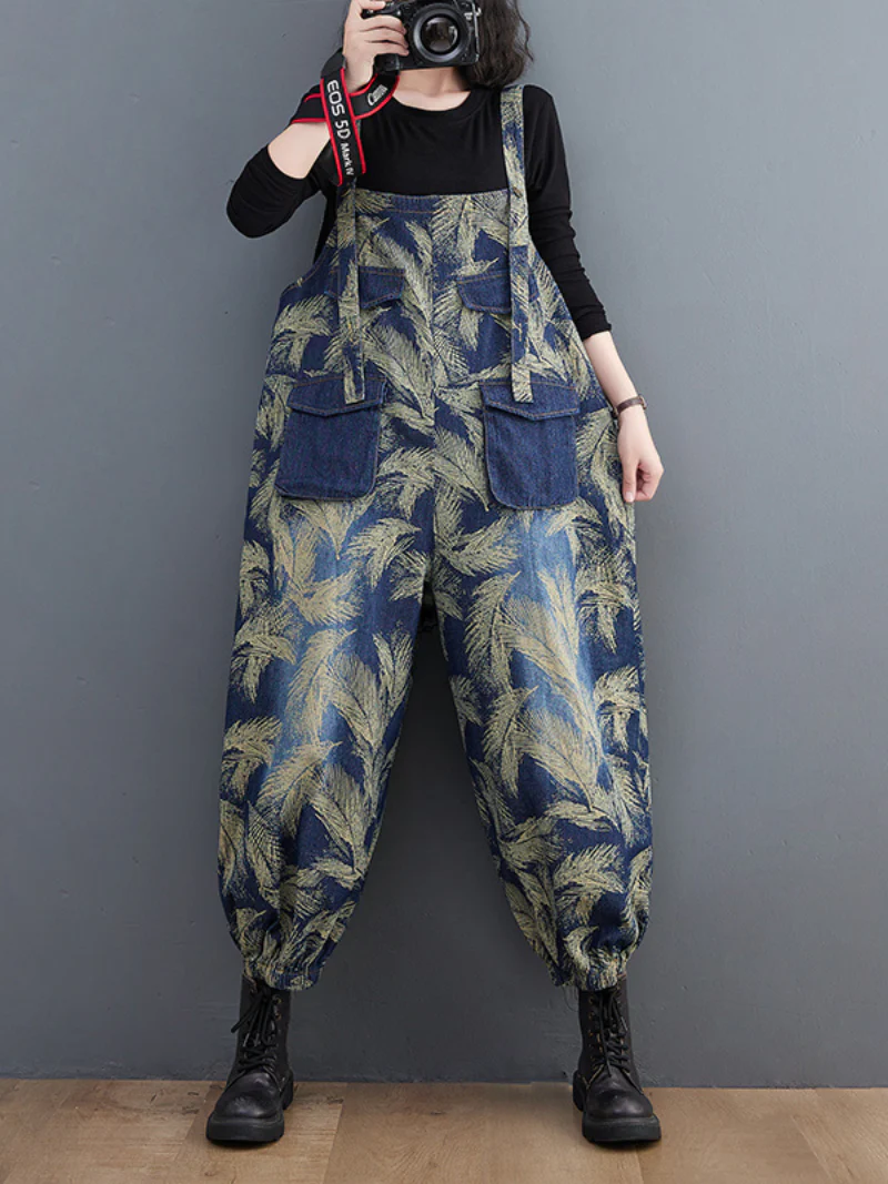 Striped Print Denim Middle Waist Romper - Image 4
