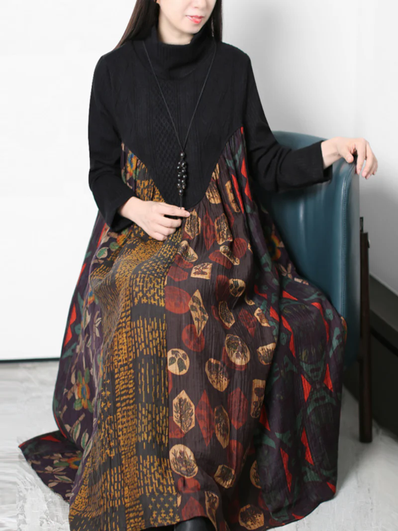 winter half high collar skirt fairy long sweater dress - Image 2