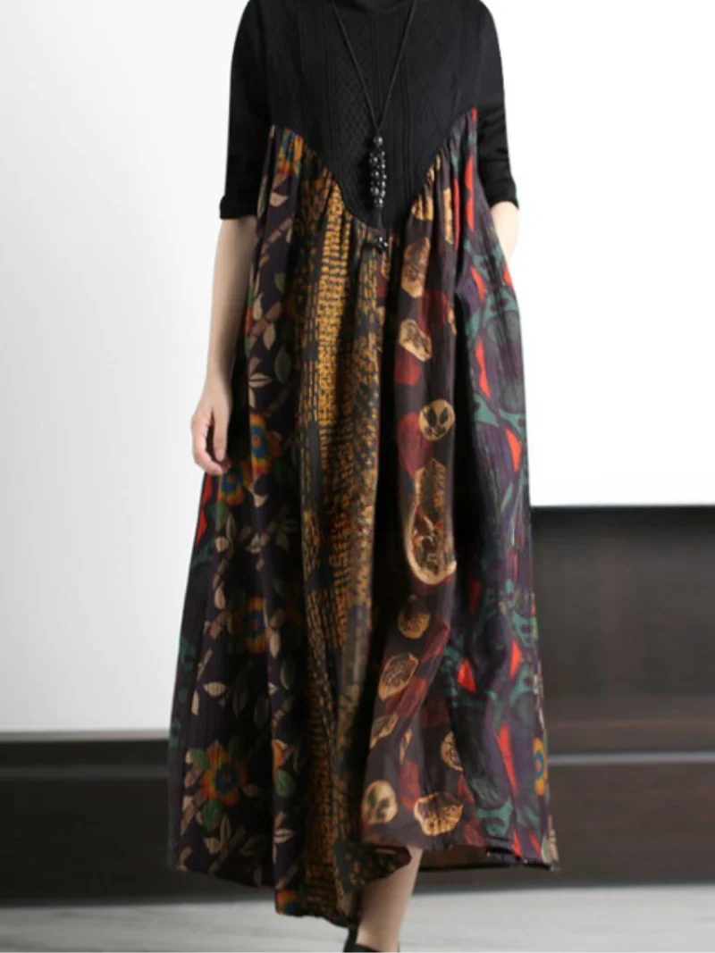 winter half high collar skirt fairy long sweater dress - Image 3