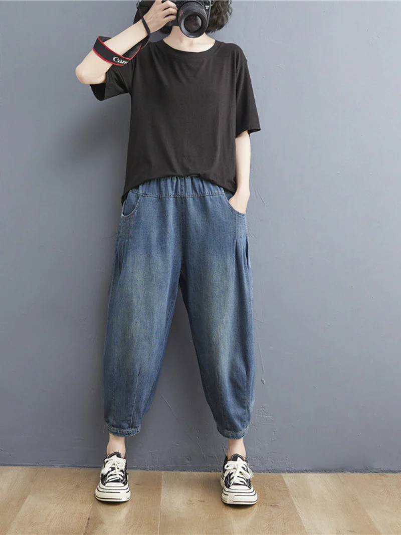 summer elastic waist thin loose denim casual pants - Image 3