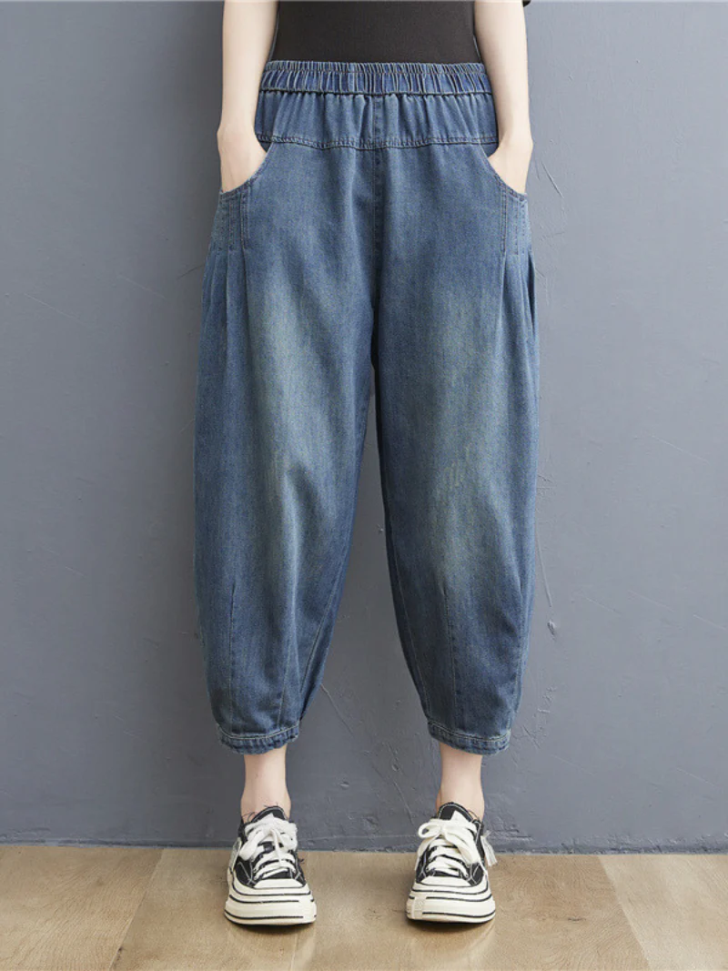 summer elastic waist thin loose denim casual pants - Image 4