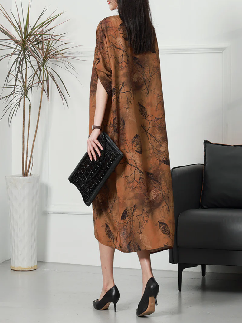 Summer Casual Half Sleeve Printed Loose Midi Dress - Image 2
