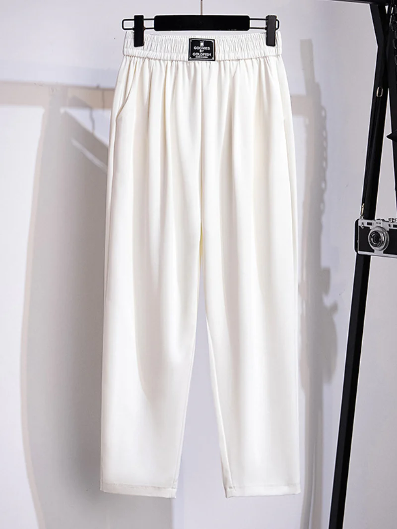 summer high waist loose plain color suit trouser pants - Image 2