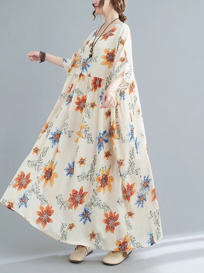 Beautiful Flower Smock Dresses for Women, Long Dress Beach Smock Dress Short Sleeve multicolor Smock - Image 3