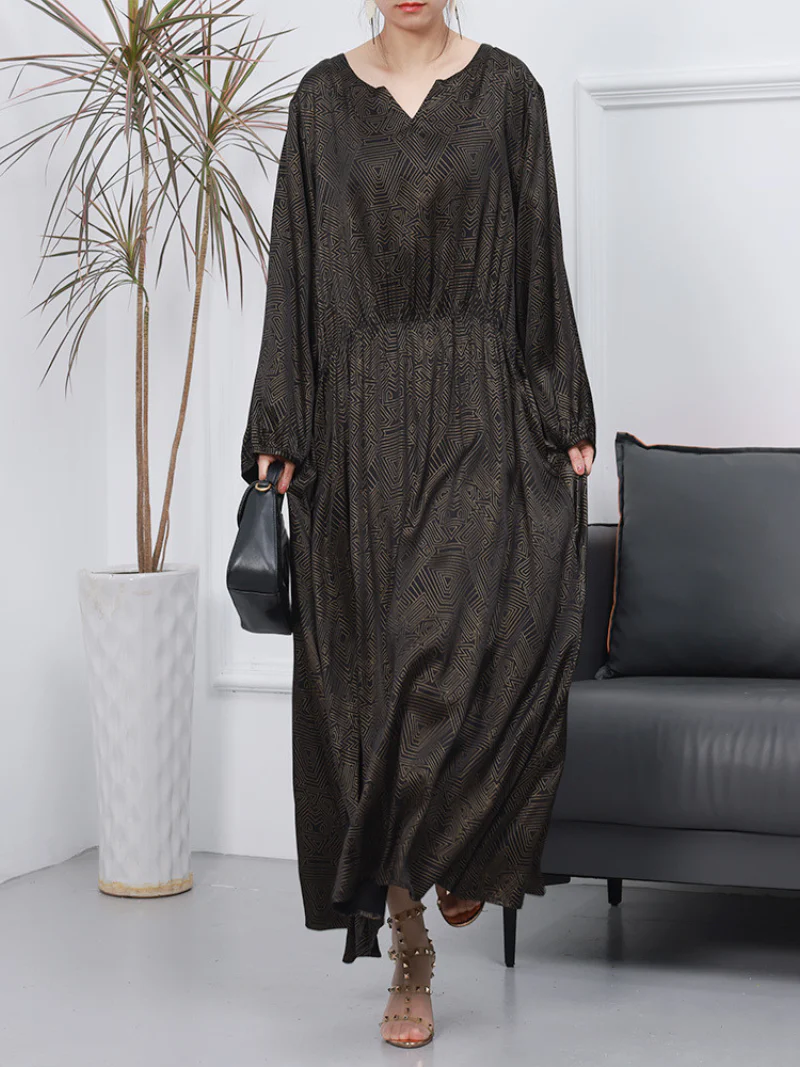 Womnen's Spring Loose Stylish V-Neck Long A-Line Dress - Image 7
