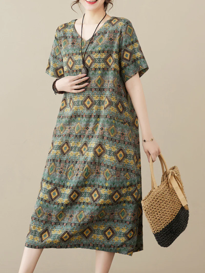 Work Hard Round Neck Short Sleeves Midi Dress - Image 2