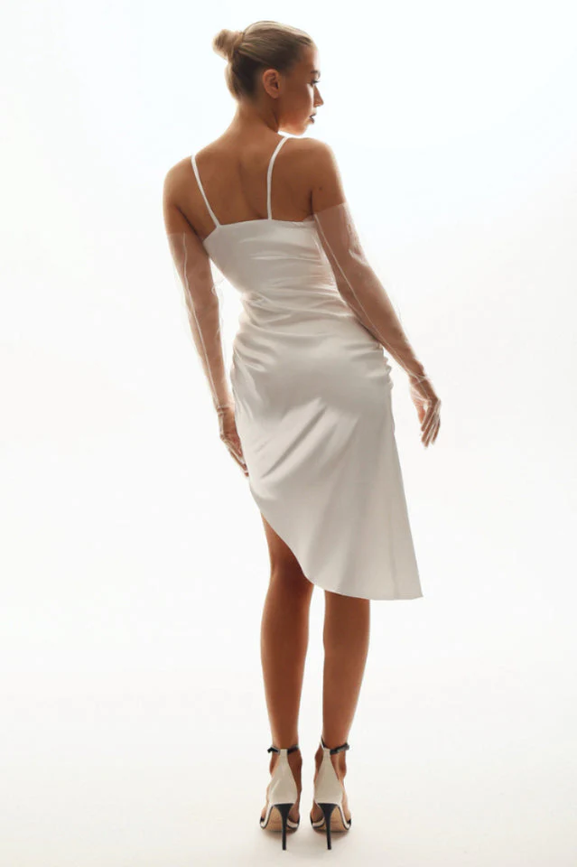Wrap V Neck High Slit Draped Slip Midi Dress - Image 2