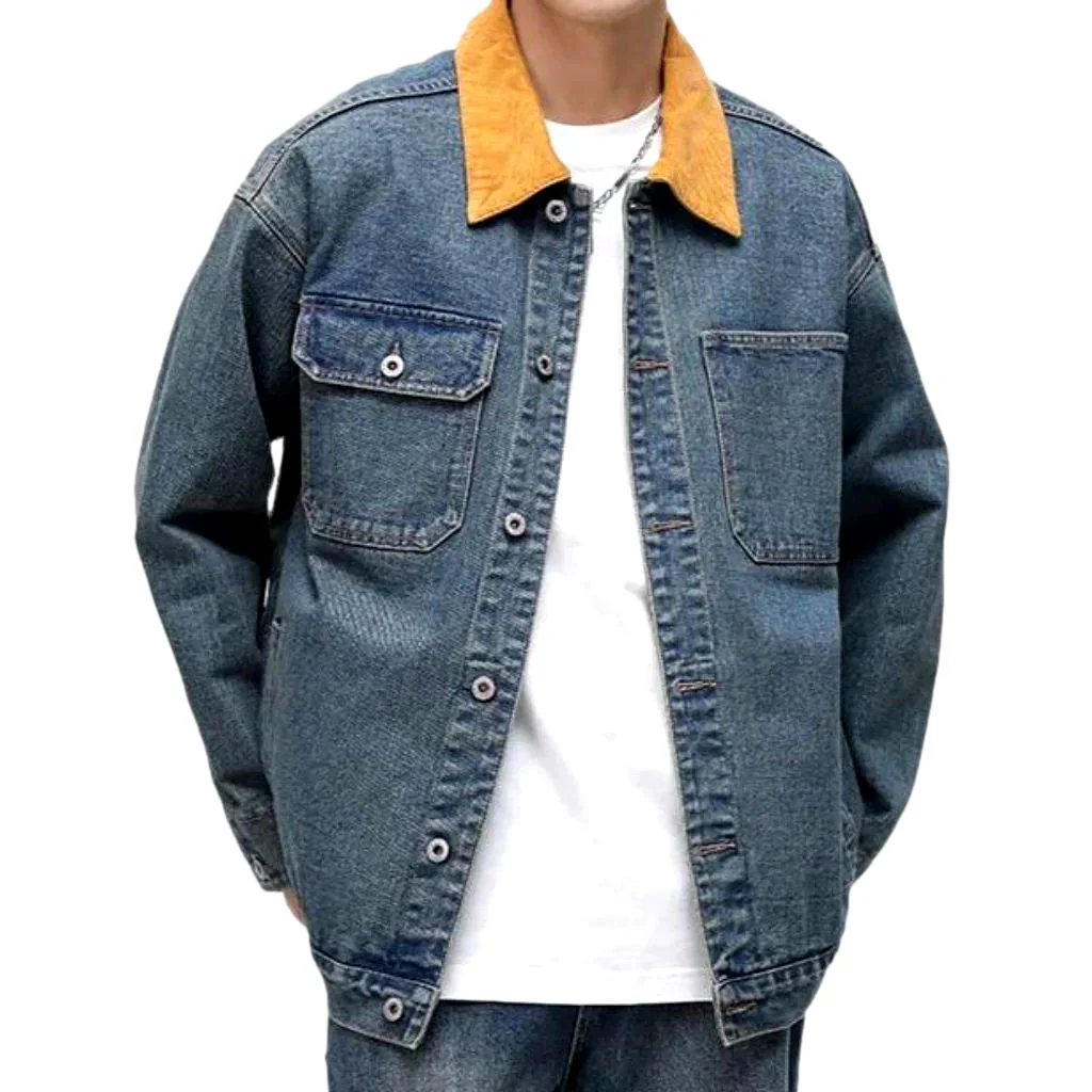 Yellow collar men's denim jacket - Image 2