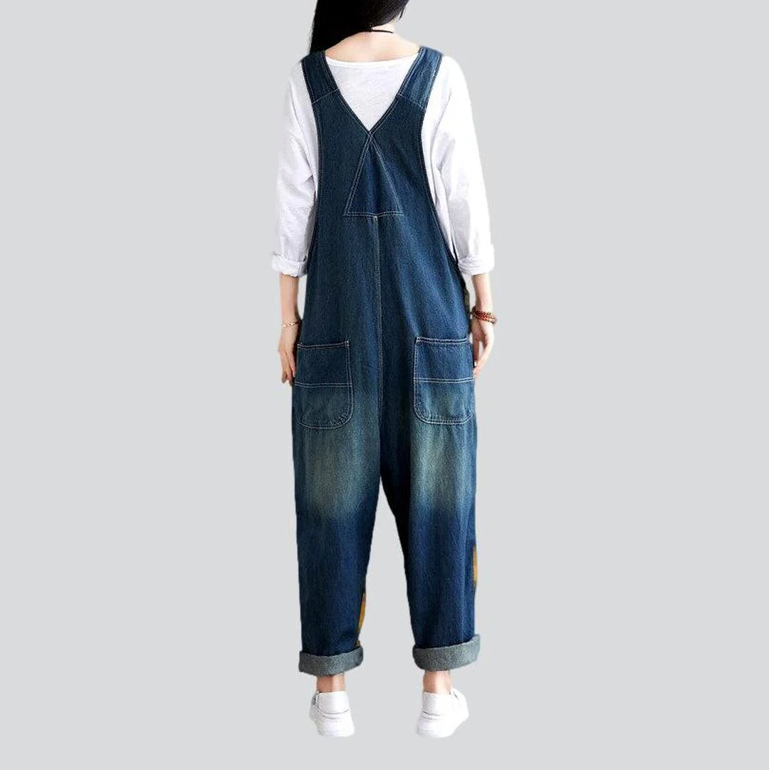 Yellow hem women's denim jumpsuit - Image 3