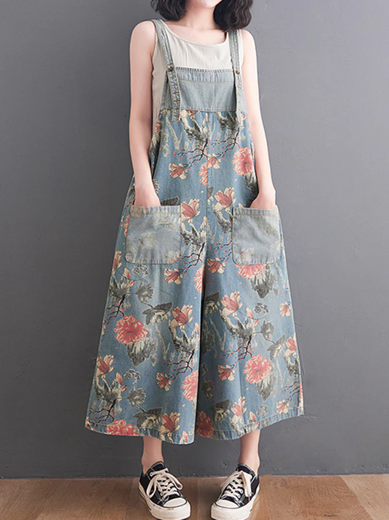 You Still Right Here Denim Overalls Wide-Leg Jumpsuit