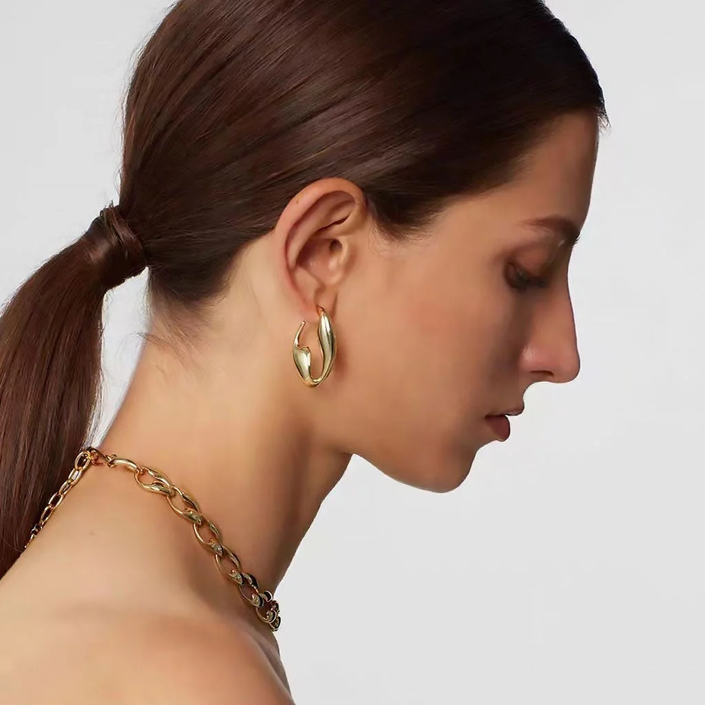 YOU STYLE IT Glossy 18K Gold Plated Geometric Hoop Earrings - Image 3