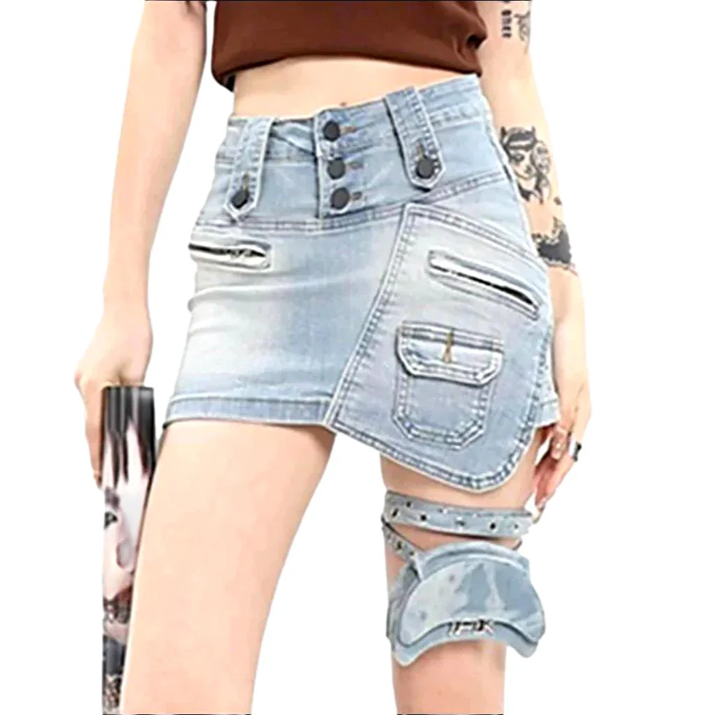 Zipper pocket urban denim skirt - Image 2